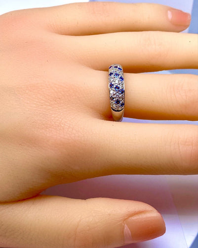 Bague 57 Bague jonc - Or blanc 18 carats, diamants et saphirs de Ceylan 58 Facettes AB720