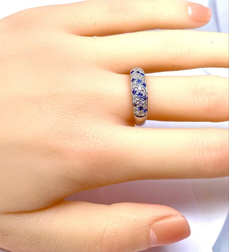 Bague 57 Bague jonc - Or blanc 18 carats, diamants et saphirs de Ceylan 58 Facettes AB720