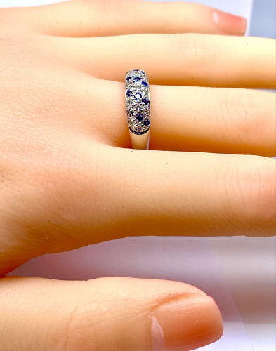 Bague 57 Bague jonc - Or blanc 18 carats, diamants et saphirs de Ceylan 58 Facettes AB720
