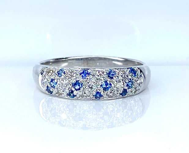 Bague 57 Bague jonc - Or blanc 18 carats, diamants et saphirs de Ceylan 58 Facettes AB720
