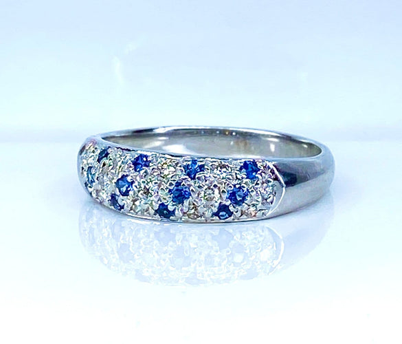 Bague 57 Bague jonc - Or blanc 18 carats, diamants et saphirs de Ceylan 58 Facettes AB720