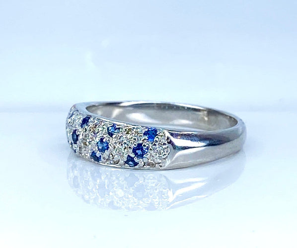 Bague 57 Bague jonc - Or blanc 18 carats, diamants et saphirs de Ceylan 58 Facettes AB720
