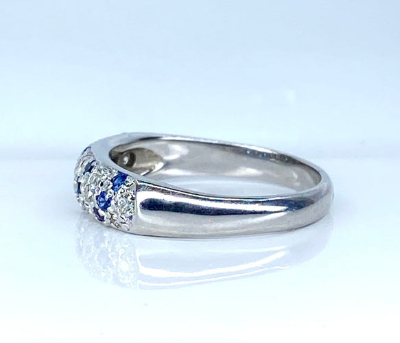 Bague 57 Bague jonc - Or blanc 18 carats, diamants et saphirs de Ceylan 58 Facettes AB720