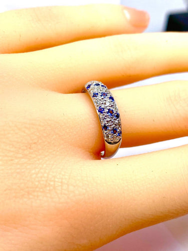 Bague 57 Bague jonc - Or blanc 18 carats, diamants et saphirs de Ceylan 58 Facettes AB720
