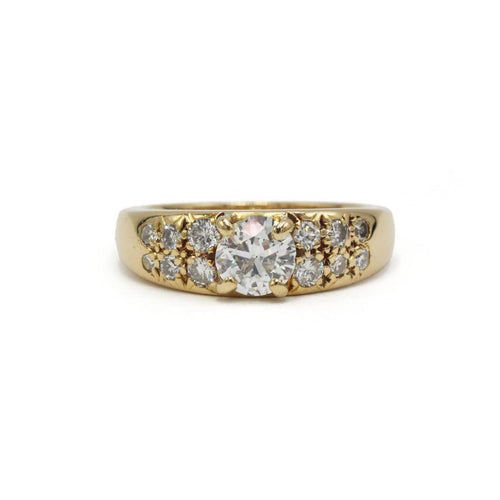 Bague 53 Bague en or jaune 750 avec diamant 0,90 ct et diamants 58 Facettes 1421
