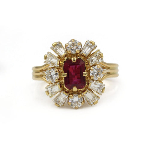 Bague 61 Bague en or jaune 750 avec diamants et rubis 58 Facettes 1361