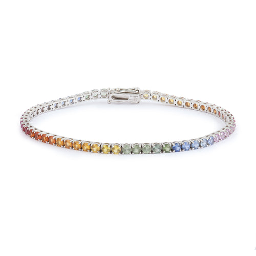 Bracelet Bracelet tennis en or gris 18 carats et saphirs arc-en-ciel 5,28 ct 58 Facettes BRA109