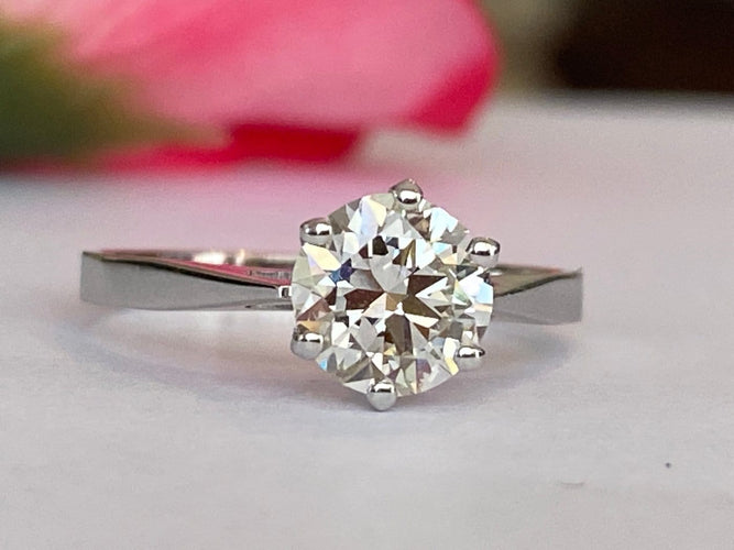 Bague 54 Bague de fiançailles solitaire - Or blanc 14 ct et diamant 1,24 ct 58 Facettes ring