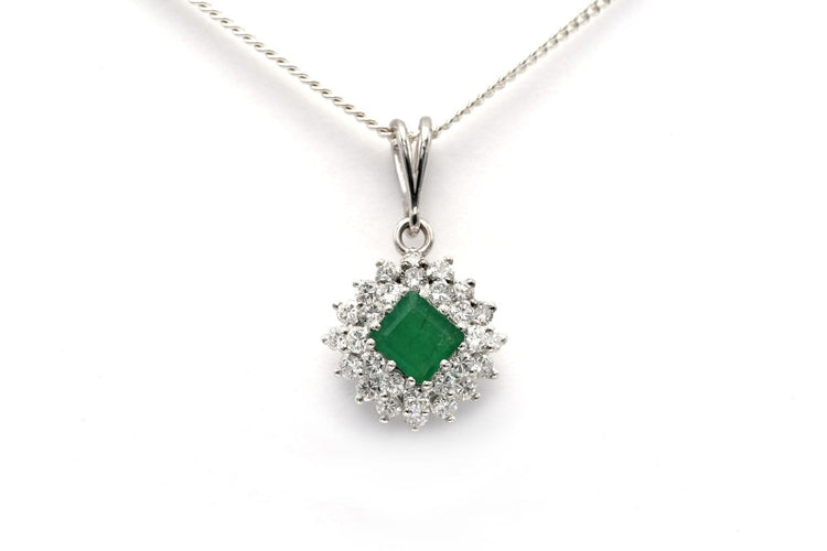 Pendentif Pendentif - Or blanc 18 carats, émeraude et diamants taille brillant 58 Facettes 20500