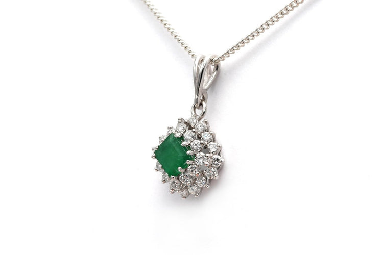 Pendentif Pendentif - Or blanc 18 carats, émeraude et diamants taille brillant 58 Facettes 20500