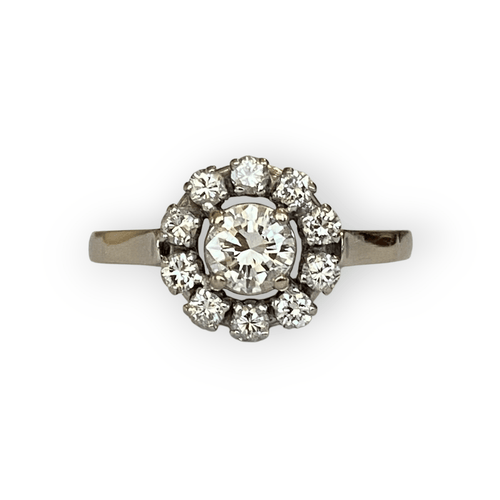 Bague 53 Bague rosette vintage en or blanc 14 ct avec diamants 0,83 ct 58 Facettes ring