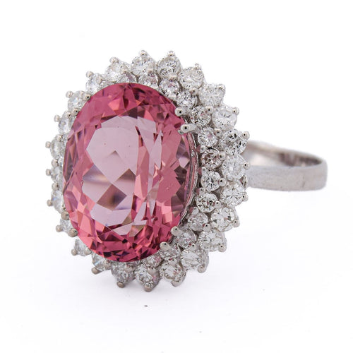 Bague 56 Bague en or blanc 18 ct avec morganite ovale et diamants 58 Facettes AN629 (00029)