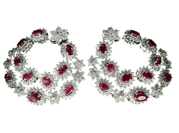 Boucles d'oreilles H. Joaillerie - Boucles d’oreilles en or blanc 18 carats, rubis et diamants 58 Facettes BO 006