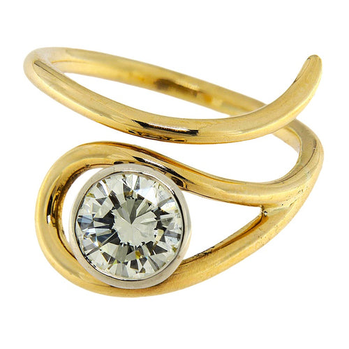 Bague 55 Bague solitaire fantaisie en or jaune et blanc avec diamant 1,35 ct 58 Facettes G3934