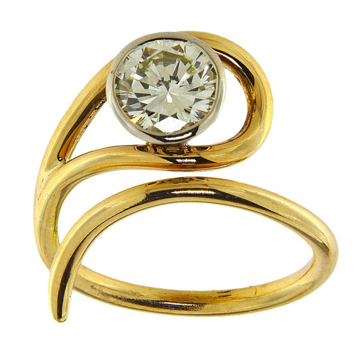 Bague 55 Bague solitaire fantaisie en or jaune et blanc avec diamant 1,35 ct 58 Facettes G3934