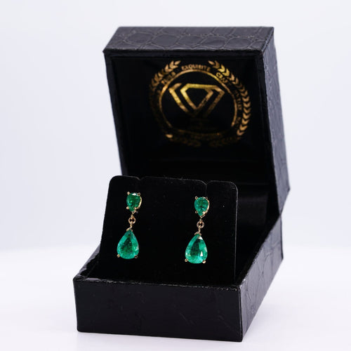 Boucles d'oreilles Boucles d'oreilles pendantes en or jaune 14 ct et émeraudes naturelles 58 Facettes E002