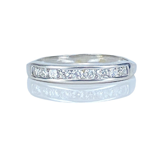 Bague 54 Demi-alliance - Bague en or blanc 18 carats et diamants 58 Facettes AB722