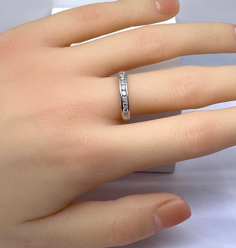 Bague 54 Demi-alliance - Bague en or blanc 18 carats et diamants 58 Facettes AB722