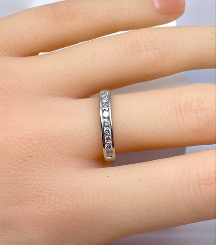 Bague 54 Demi-alliance - Bague en or blanc 18 carats et diamants 58 Facettes AB722