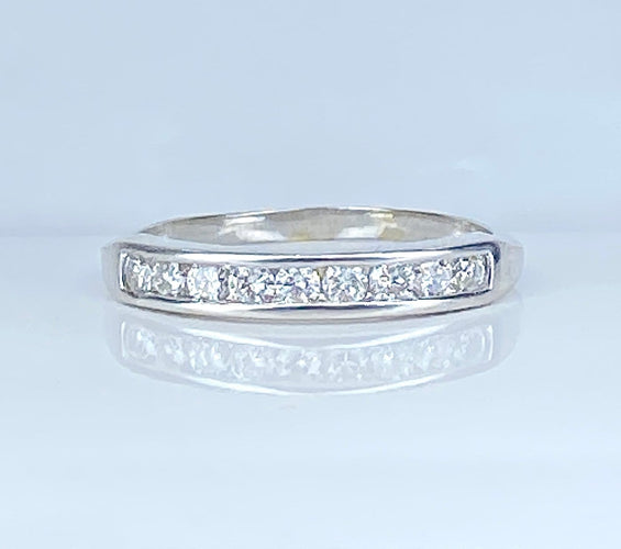 Bague 54 Demi-alliance - Bague en or blanc 18 carats et diamants 58 Facettes AB722