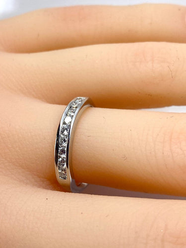 Bague 54 Demi-alliance - Bague en or blanc 18 carats et diamants 58 Facettes AB722