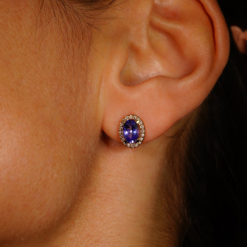 Boucles d'oreilles Boucles d'oreilles - Tanzanites et diamants en or jaune 18 kt 58 Facettes E005