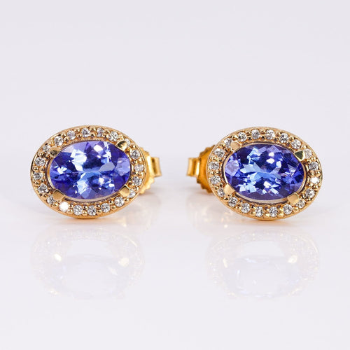 Boucles d'oreilles Boucles d'oreilles - Tanzanites et diamants en or jaune 18 kt 58 Facettes E005