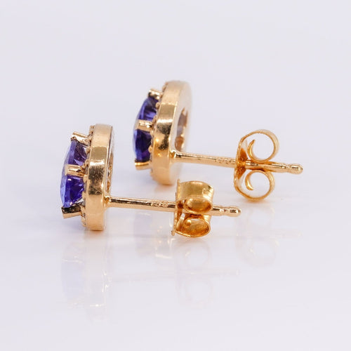 Boucles d'oreilles Boucles d'oreilles - Tanzanites et diamants en or jaune 18 kt 58 Facettes E005