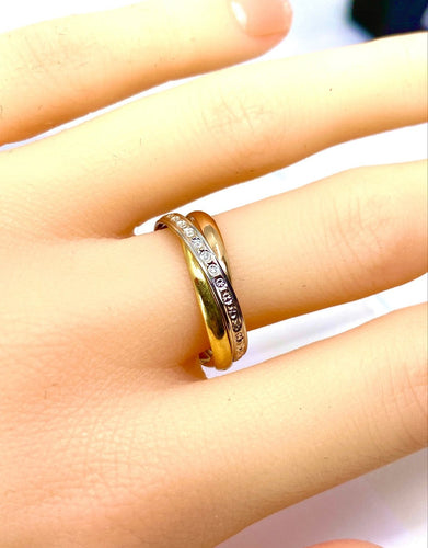 Bague 57 Bague anneaux mobiles en 3 ors 18 carats 58 Facettes AB723