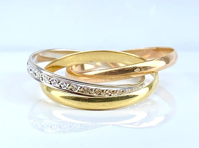 Bague 57 Bague anneaux mobiles en 3 ors 18 carats 58 Facettes AB723