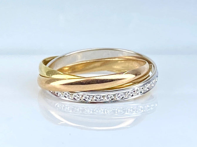 Bague 57 Bague anneaux mobiles en 3 ors 18 carats 58 Facettes AB723