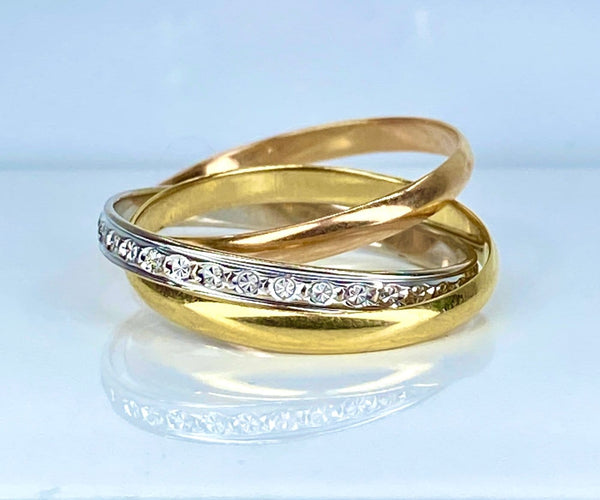 Bague 57 Bague anneaux mobiles en 3 ors 18 carats 58 Facettes AB723