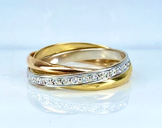 Bague 57 Bague anneaux mobiles en 3 ors 18 carats 58 Facettes AB723