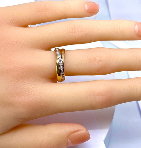 Bague 57 Bague anneaux mobiles en 3 ors 18 carats 58 Facettes AB723
