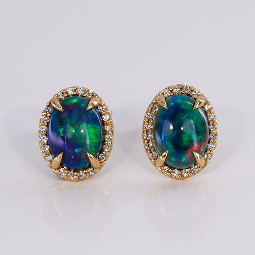 Boucles d'oreilles Boucles d'oreilles en or jaune 18 ct avec opales noires et diamants 58 Facettes E006