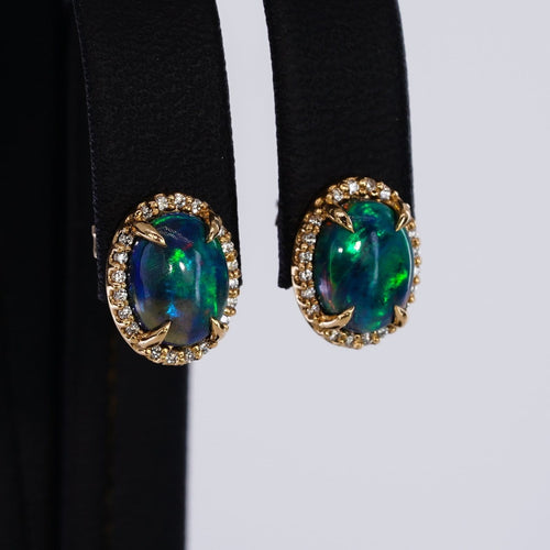 Boucles d'oreilles Boucles d'oreilles en or jaune 18 ct avec opales noires et diamants 58 Facettes E006