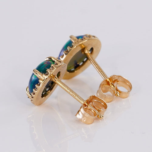 Boucles d'oreilles Boucles d'oreilles en or jaune 18 ct avec opales noires et diamants 58 Facettes E006