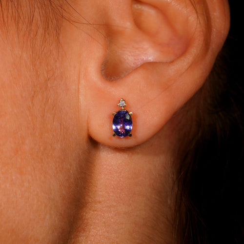 Boucles d'oreilles Boucles d'oreilles en or jaune 18 kt, tanzanites et diamants 58 Facettes E007