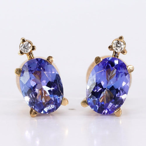 Boucles d'oreilles Boucles d'oreilles en or jaune 18 kt, tanzanites et diamants 58 Facettes E007