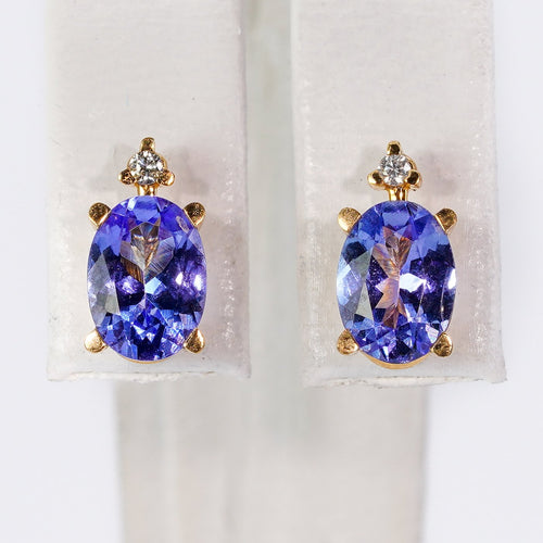 Boucles d'oreilles Boucles d'oreilles en or jaune 18 kt, tanzanites et diamants 58 Facettes E007