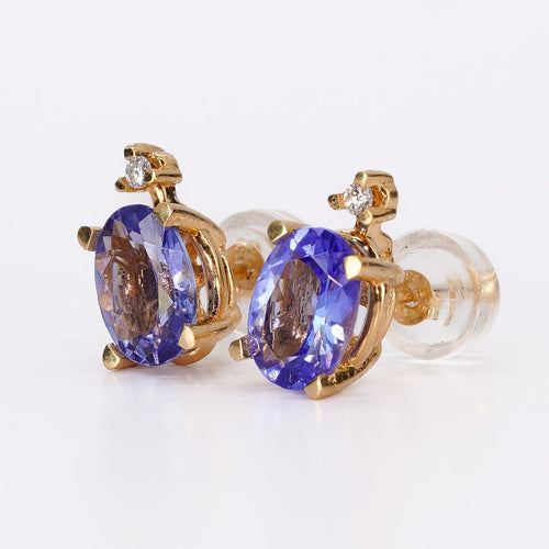 Boucles d'oreilles Boucles d'oreilles en or jaune 18 kt, tanzanites et diamants 58 Facettes E007