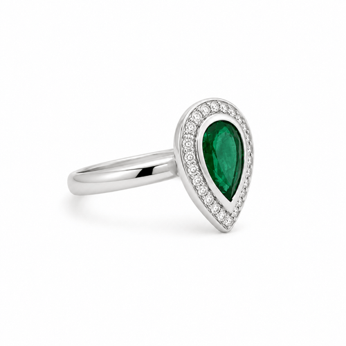 Bague 55 Bague poire en or blanc 18k avec émeraude de Zambie et diamants 58 Facettes 50464