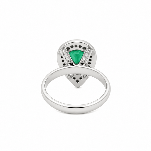 Bague 55 Bague poire en or blanc 18k avec émeraude de Zambie et diamants 58 Facettes 50464