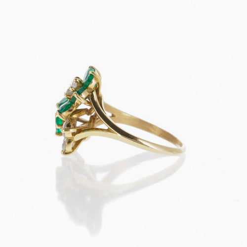 Bague 55 Mauboussin - Bague double fleur en or jaune 18 carats, émeraudes et diamants 58 Facettes 2.17688