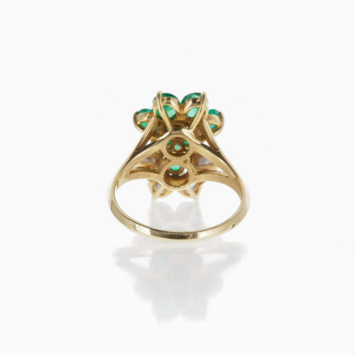 Bague 55 Mauboussin - Bague double fleur en or jaune 18 carats, émeraudes et diamants 58 Facettes 2.17688