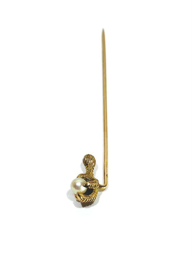 Épingle à cravate patte d’aigle en or jaune 18 carats avec perle 58 Facettes id: 1757846