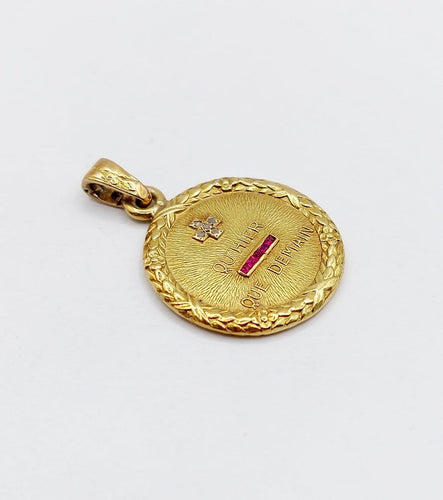 Pendentif Augis - Pendentif médaille d’amour en or 18k, diamant et rubis 58 Facettes A07125