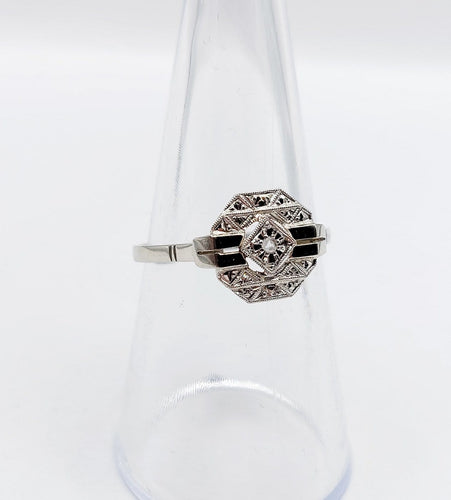 Bague 55 Bague Art déco en or blanc 18k et platine avec diamant taille rose 58 Facettes A07127