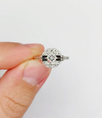Bague 55 Bague Art déco en or blanc 18k et platine avec diamant taille rose 58 Facettes A07127