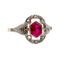 Bague 53.5 Bague Art déco en or 18k avec rubis synthétique et diamants taille rose 58 Facettes A07129